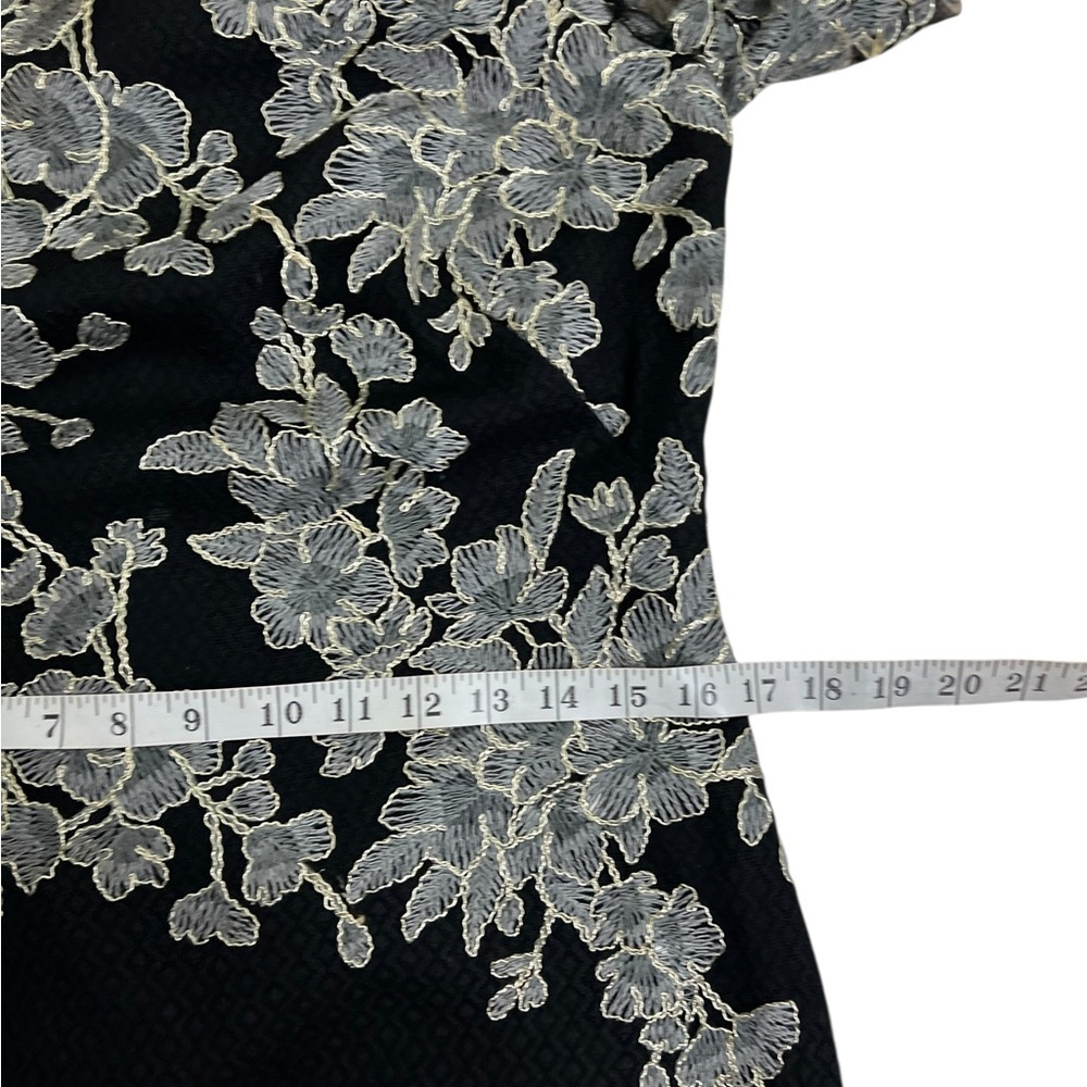 Tadashi Shoji Size 8 Black Lace Embroidered Dress Long Textured - Picture 9 of 16